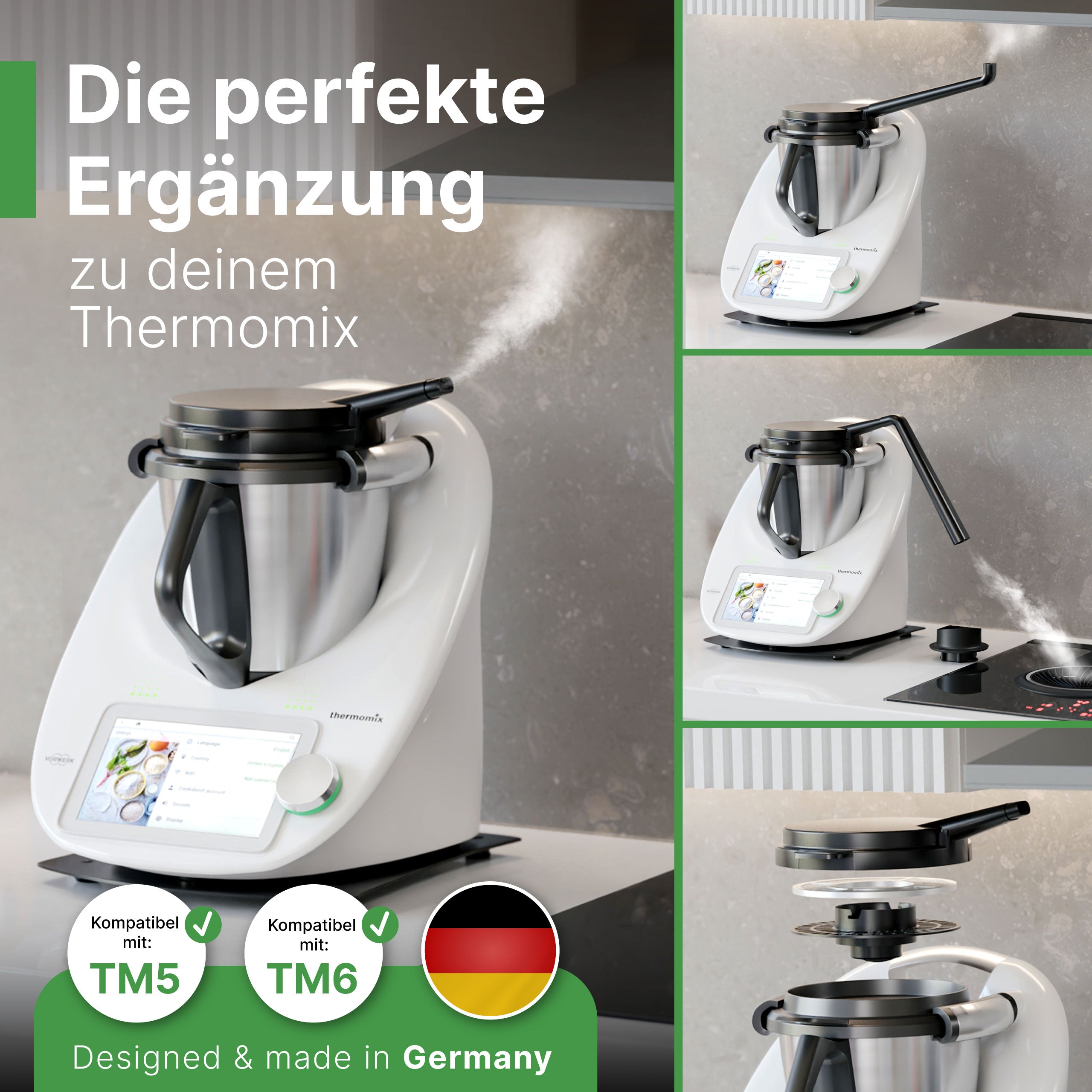 DampfPRO - Dampfumleiter mit integriertem Filter für Dunstabzugshauben / Inselhauben und Muldenlüfter passend für den Thermomix TM5 &amp; TM6