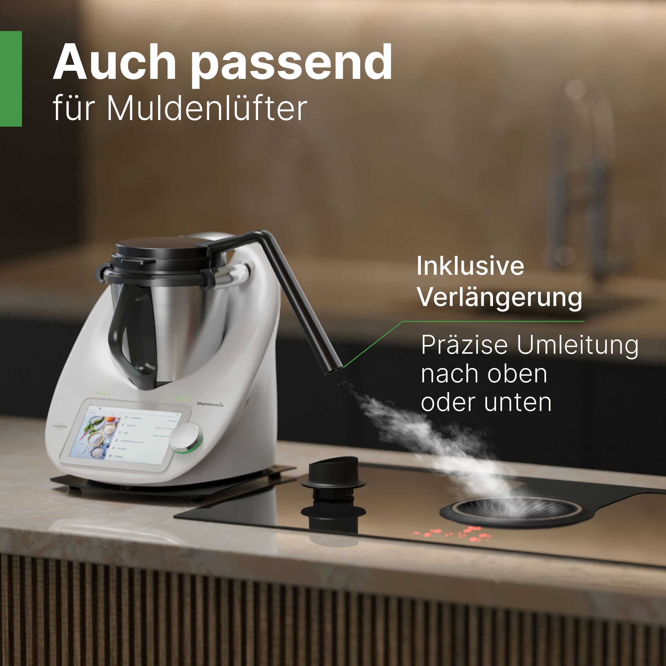 DampfPRO - Dampfumleiter mit integriertem Filter für Dunstabzugshauben / Inselhauben und Muldenlüfter passend für den Thermomix TM5 & TM6
