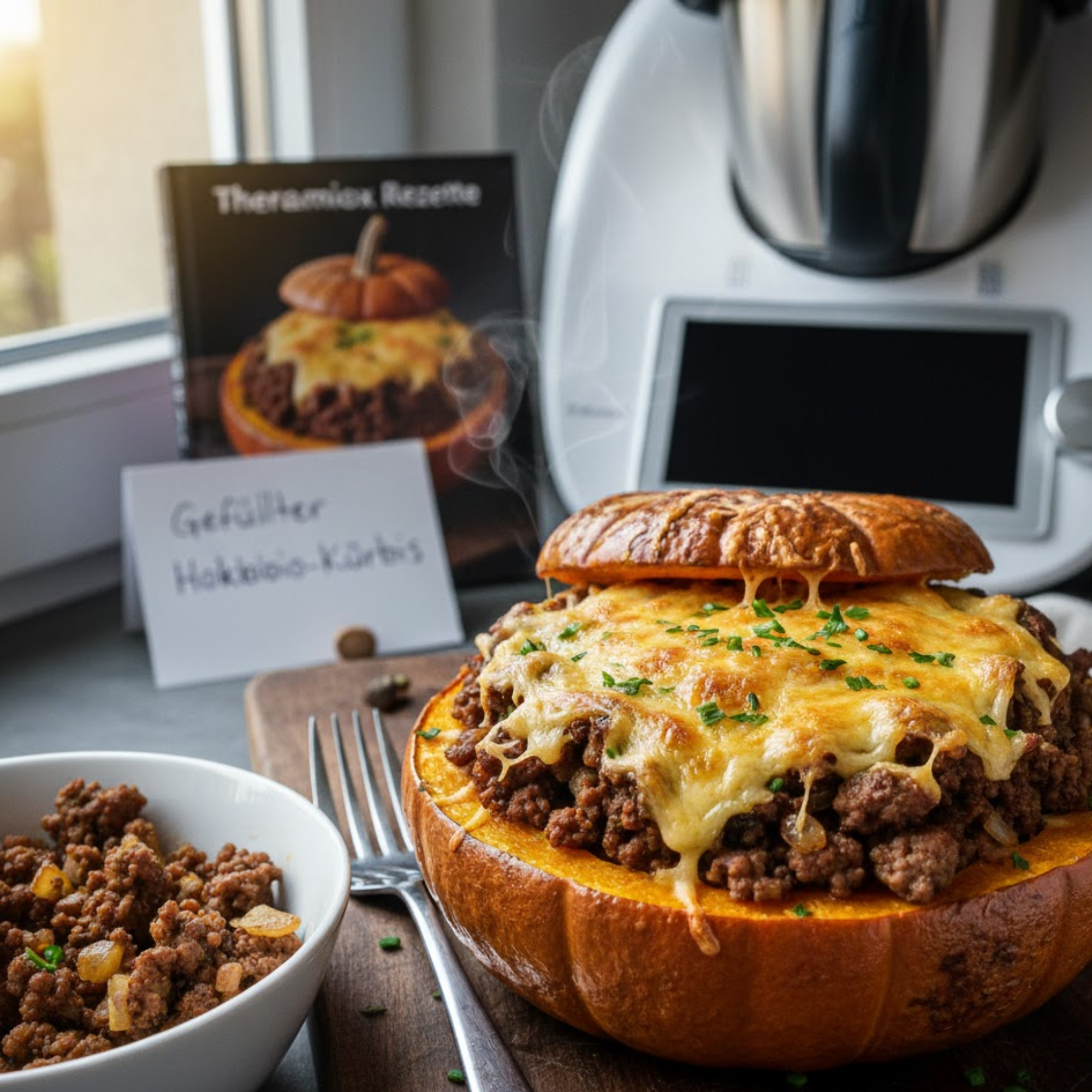Gefüllter Hokkaido-Kürbis mit Hackfleisch und Käse