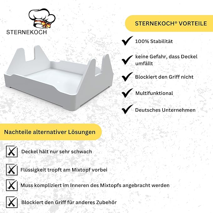 STERNEKOCH Deckelhalter mit Abtropfschale für Thermomix TM6, TM5 & Monsieur Cuisine Compact