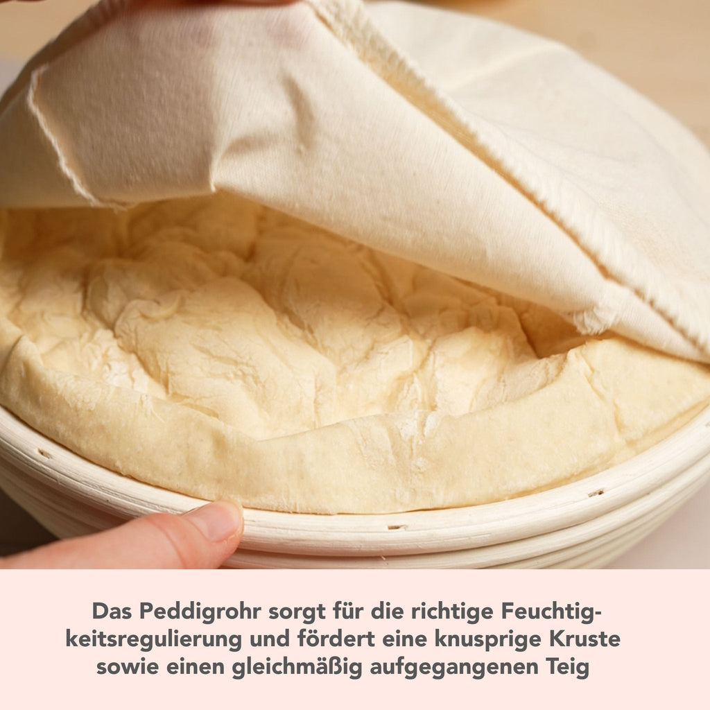 Gärkörbchen aus Peddigrohr mit Baumwolleinsatz Ø 23 cm