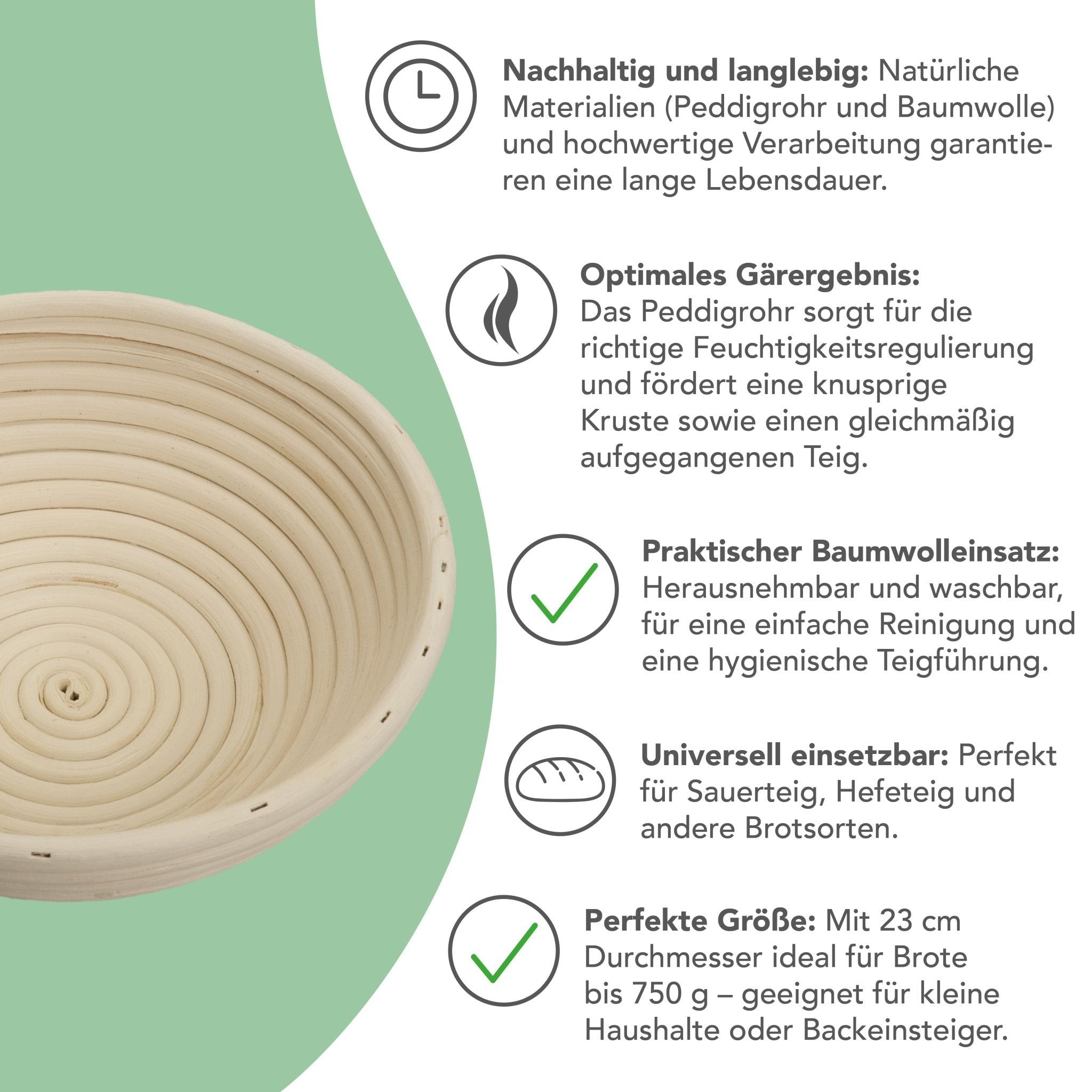 Gärkörbchen aus Peddigrohr mit Baumwolleinsatz Ø 23 cm