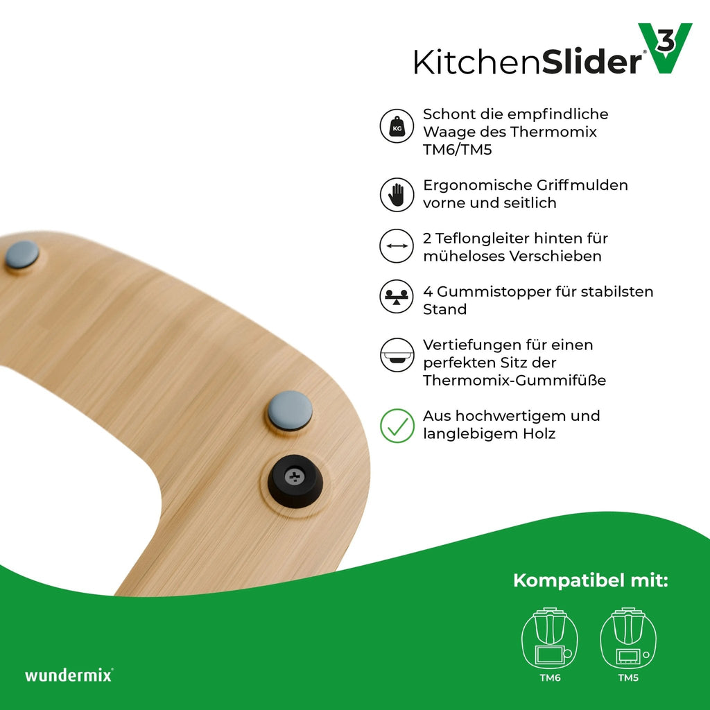 KitchenSlider® H V3 Echtholz Premium-Gleitbrett für Thermomix TM6, TM5