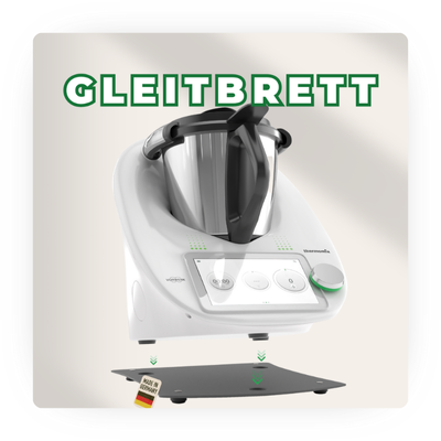 Kategorie-Bild eines Thermomix auf einem Gleitbrett mit der Aufschrift "GLEITBRETT", das die einfache Bewegung des Geräts zeigt.