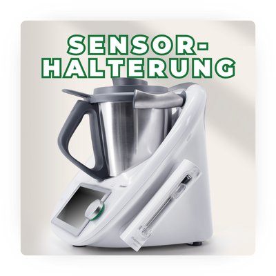 Kategorie-Bild eines Thermomix mit einer Sensorhalterung, auf der Vorderseite des Geräts sichtbar, mit dem Titel "SENSORHALTERUNG".