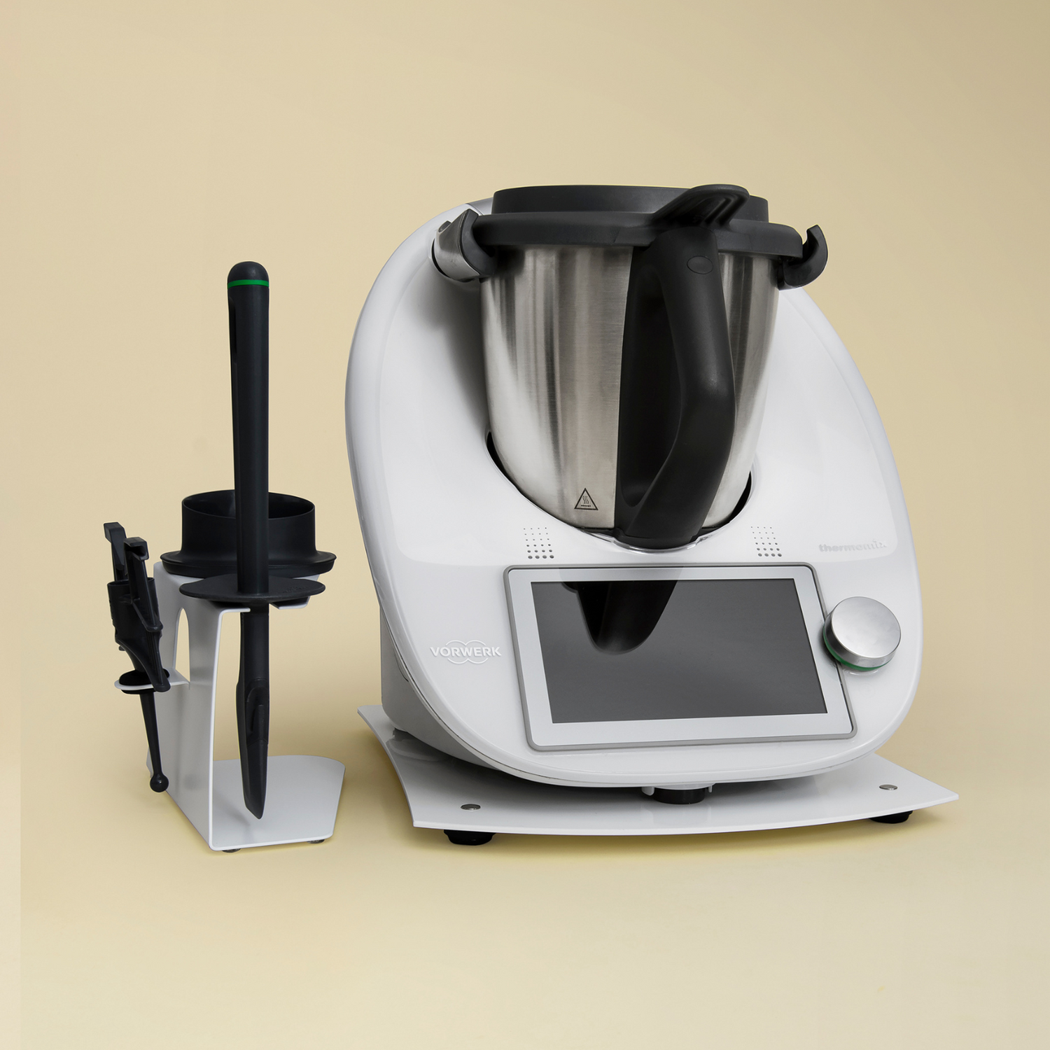 Sliding board + accessory holder suitable for the Thermomix TM6 in pearl white